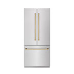 ZLINE 36 in. French Door Built-In Bottom Freezer Refrigerator 19.6 Cu. Ft. Water Dispenser Ice Maker Satin Stainless Steel Polished Gold Accents (SRBIVZ-SN-36-G)