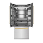 ZLINE 36 in. French Door Built-In Bottom Freezer Refrigerator 19.6 Cu. Ft. Water Dispenser Ice Maker Satin Stainless Steel Polished Gold Accents (SRBIVZ-SN-36-G)