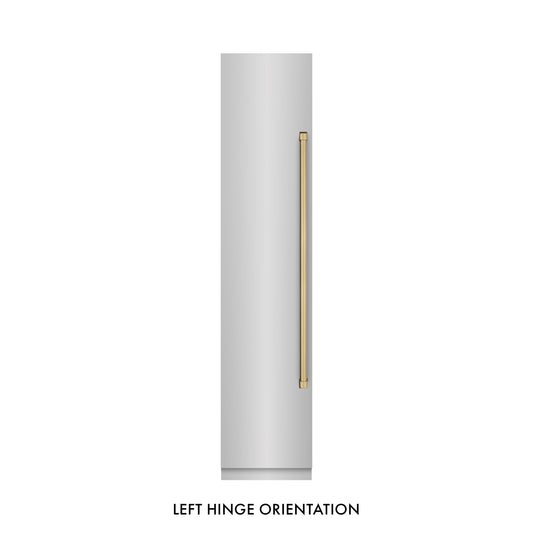 ZLINE Autograph 18" 8.6 cu. ft. Left Hinge Column Freezer in Stainless Steel with Graphite Gray Interior and Champagne Bronze Accents, RCFVLZ-30418-CB