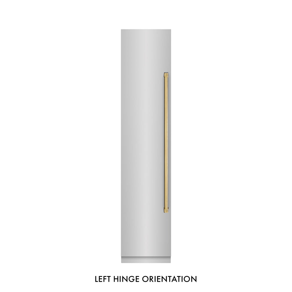 ZLINE Autograph 18" 8.6 cu. ft. Left Hinge Column Freezer in Stainless Steel with Graphite Gray Interior and Polished Gold Accents, RCFVLZ-30418-G