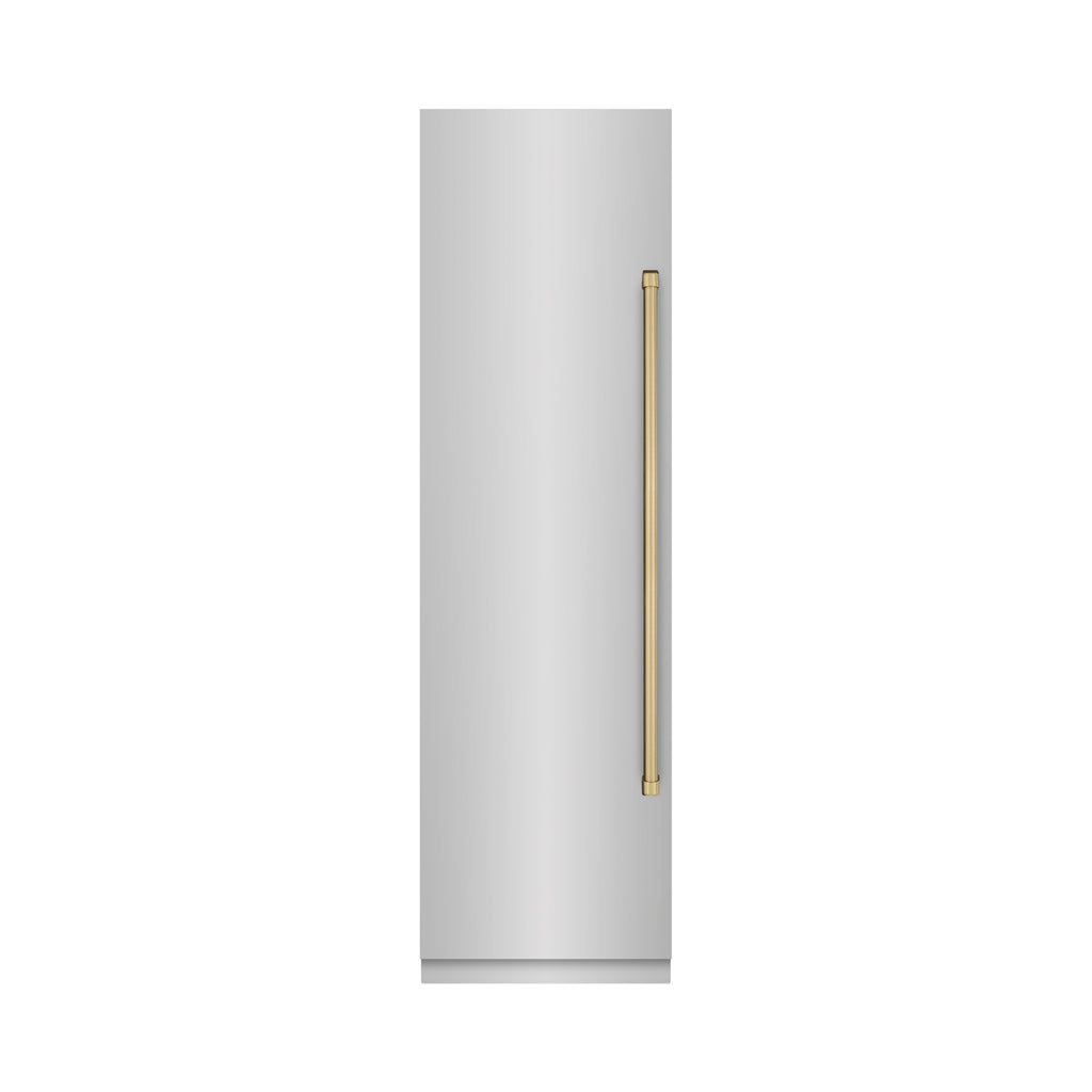 ZLINE Autograph 24" 12.4 cu. ft. Column Freezer in Stainless Steel with Graphite Gray Interior and Champagne Bronze Accents, RCFVZ-304-24-CB