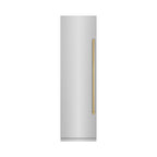 ZLINE Autograph 24" 12.4 cu. ft. Column Freezer in Stainless Steel with Graphite Gray Interior and Polished Gold Accents, RCFVZ-30424-G