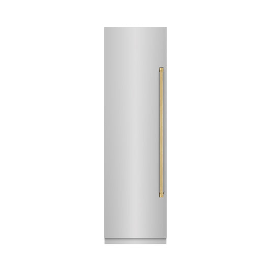 ZLINE Autograph 24" 12.4 cu. ft. Column Freezer in Stainless Steel with Graphite Gray Interior and Polished Gold Accents, RCFVZ-30424-G