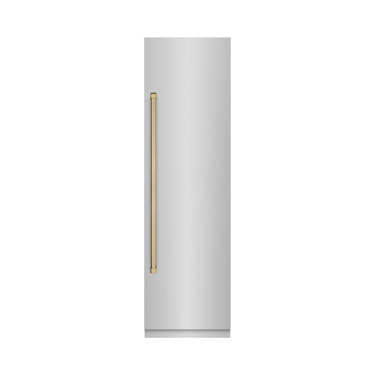ZLINE 24 in. Column Refrigerator 12.5 cu. ft. Stainless Steel Graphite Gray Interior Champagne Bronze Accents (RCRVZ-30424-CB)