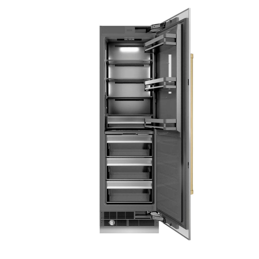 ZLINE 24 in. Column Refrigerator 12.5 cu. ft. Stainless Steel Graphite Gray Interior Champagne Bronze Accents (RCRVZ-30424-CB)