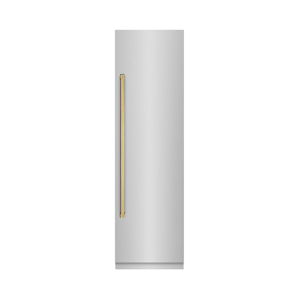 ZLINE 24 in. Column Refrigerator 12.5 cu. ft. Stainless Steel Graphite Gray Interior Polished Gold Accents (RCRVZ-30424-G)