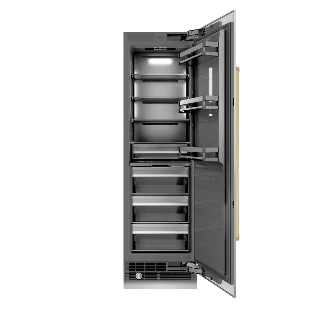 ZLINE 24 in. Column Refrigerator 12.5 cu. ft. Stainless Steel Graphite Gray Interior Polished Gold Accents (RCRVZ-30424-G)