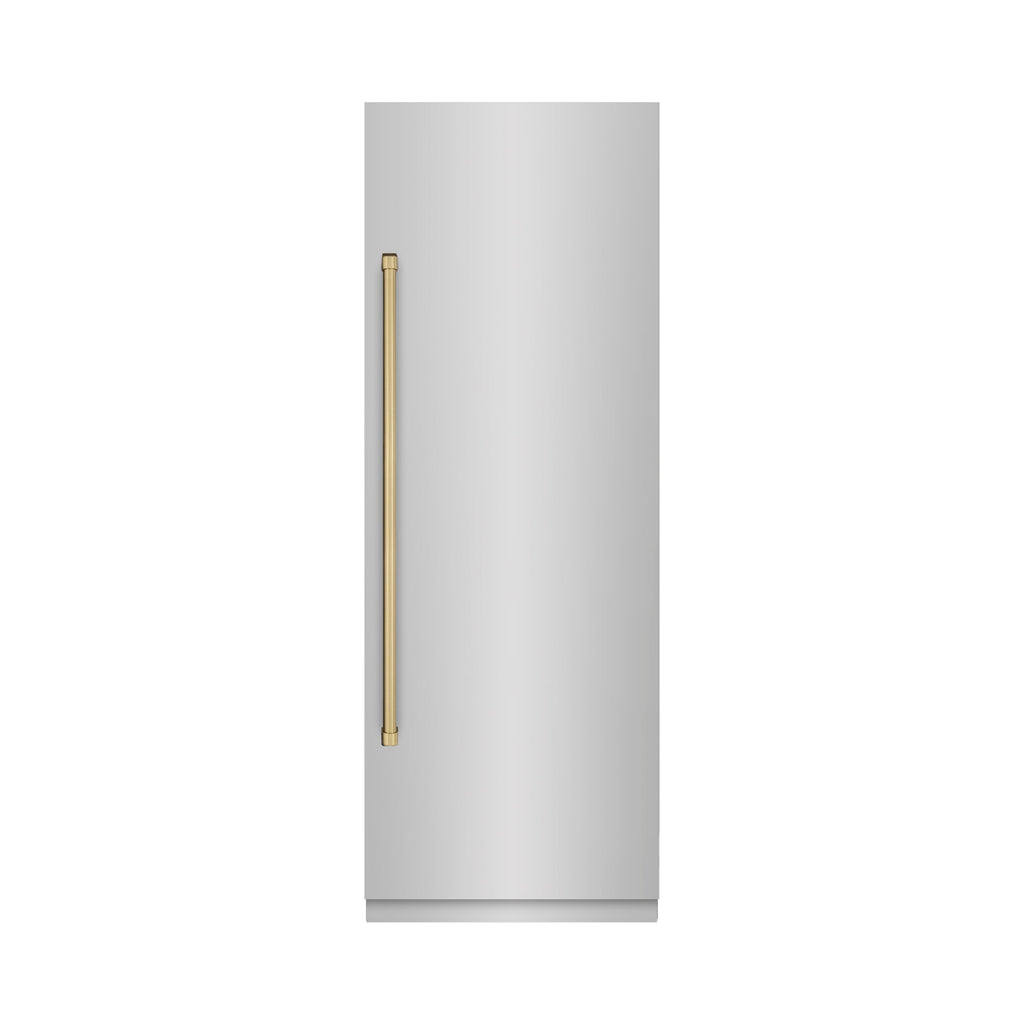 ZLINE 30 in. Column Refrigerator 16.7 Cu. Ft. Stainless Steel with Graphite Gray Interior, Champagne Bronze Accents (RCRVZ-30430-CB)