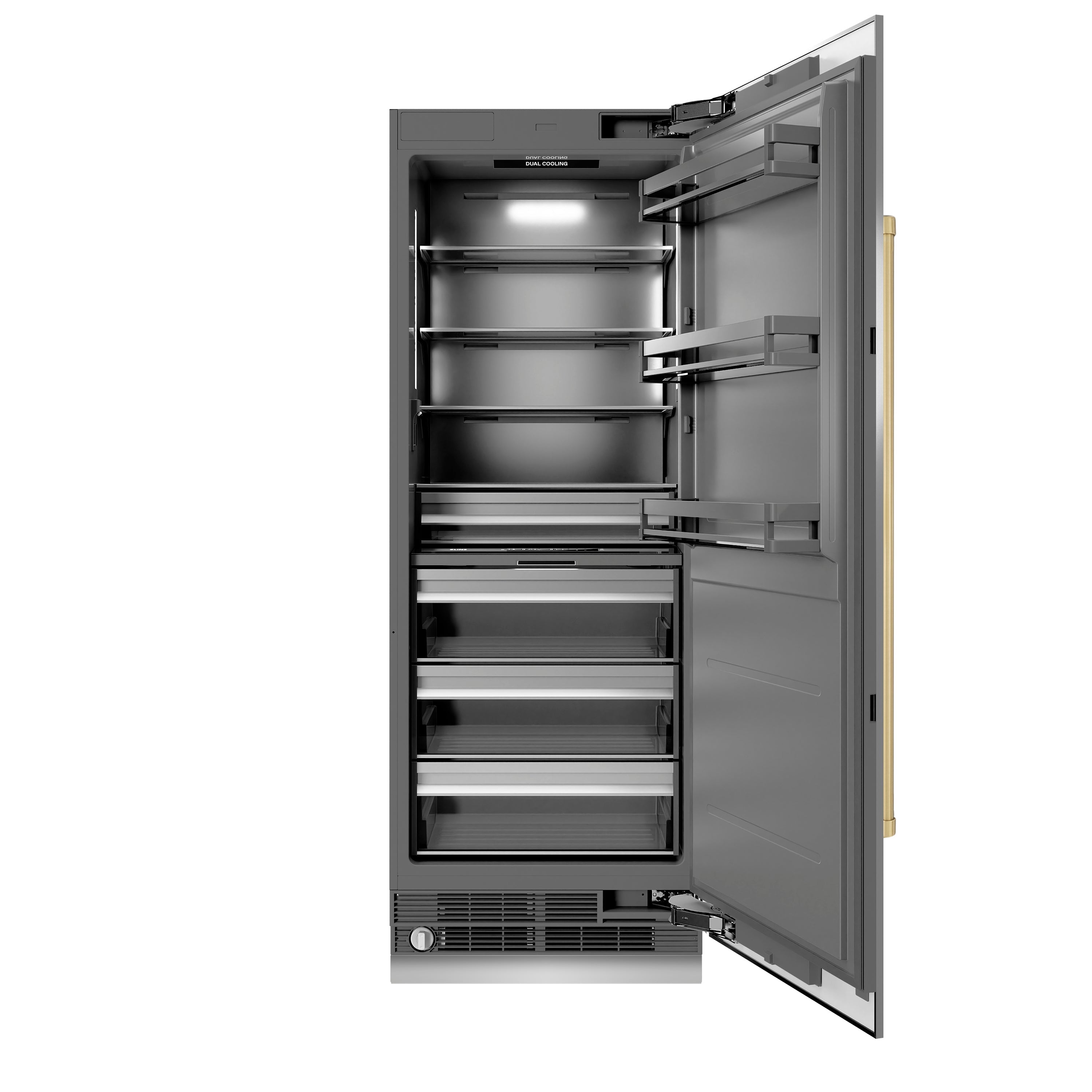 ZLINE 30 in. Column Refrigerator 16.7 Cu. Ft. Stainless Steel with Graphite Gray Interior, Champagne Bronze Accents (RCRVZ-30430-CB)