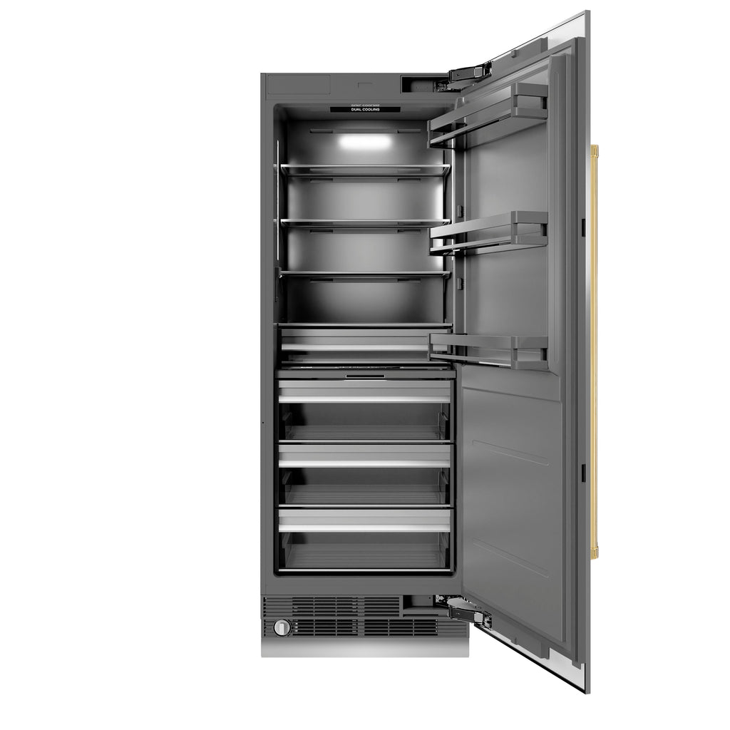 ZLINE 30 in. Column Refrigerator 16.7 cu. ft. Stainless Steel Graphite Gray Interior Polished Gold Accents (RCRVZ-30430-G)
