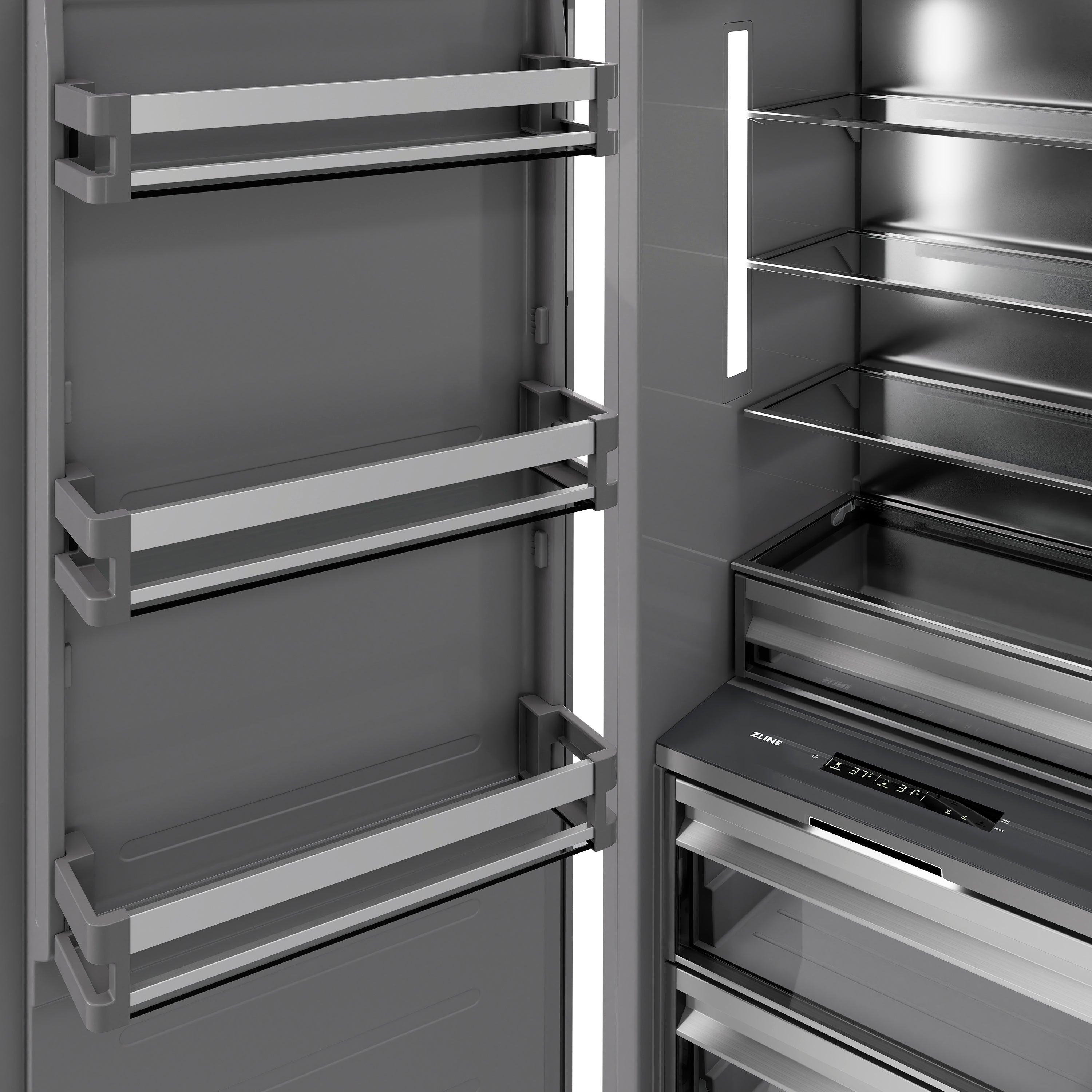 ZLINE 30 in. Column Refrigerator 16.7 cu. ft. Stainless Steel, Graphite Gray Interior, Matte Black Accents (RCRVZ-30430-MB)