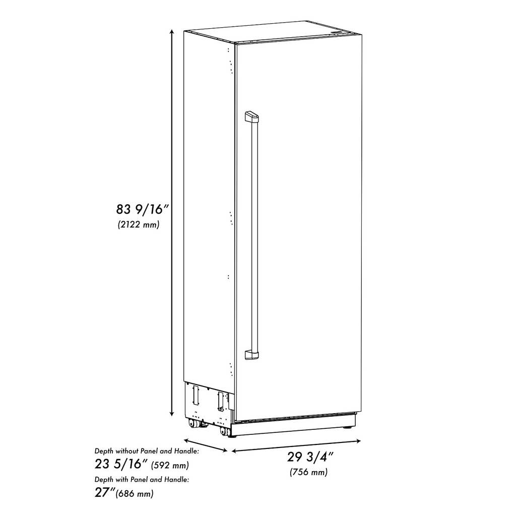 ZLINE 30 in. Column Refrigerator 16.7 cu. ft. Stainless Steel, Graphite Gray Interior, Matte Black Accents (RCRVZ-30430-MB)