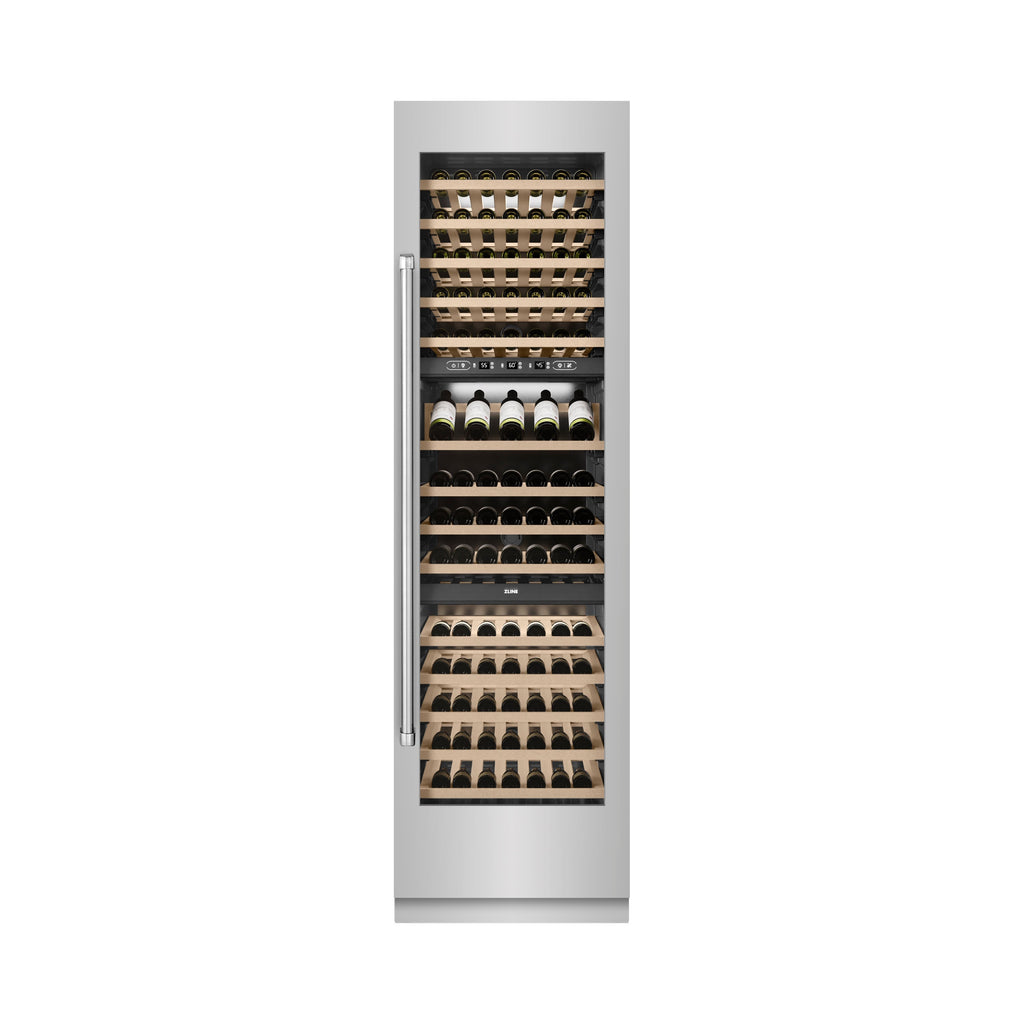 ZLINE 24" 12.4 cu. ft. Triple Zone 100 Bottle Column Wine Cooler in Stainless Steel, RCWV-304-24