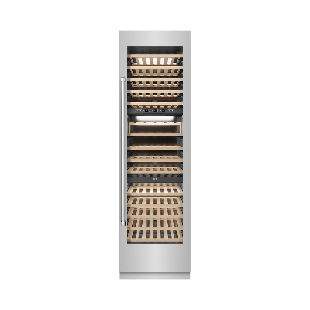 ZLINE 24" 12.4 cu. ft. Triple Zone 100 Bottle Column Wine Cooler in Stainless Steel, RCWV-304-24