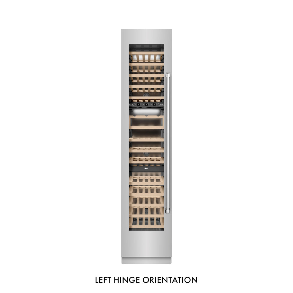 ZLINE 18" 9.0 cu. ft. Triple Zone 68 Bottle Left Hinge Column Wine Cooler in Stainless Steel, RCWVL-304-18
