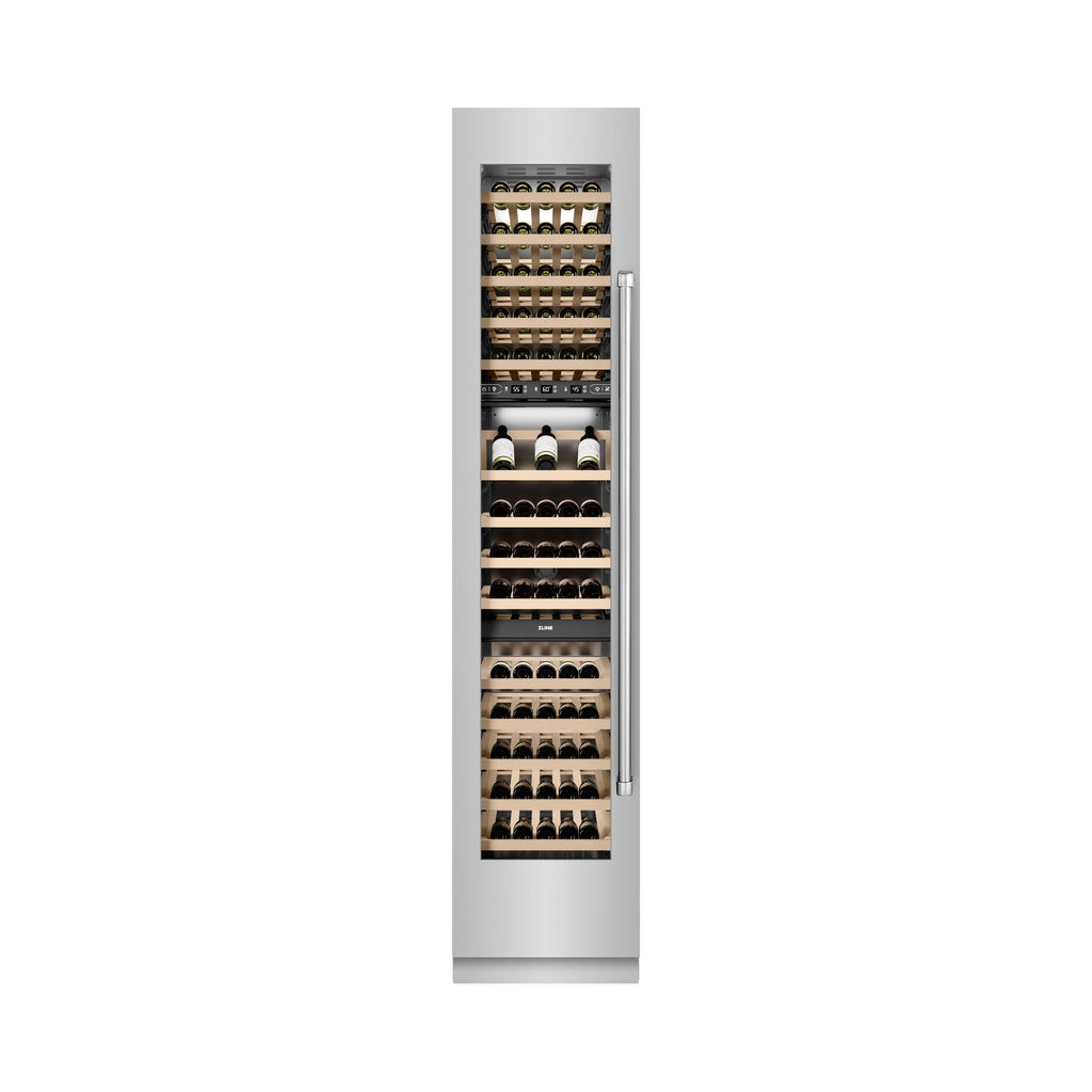 ZLINE 18" 9.0 cu. ft. Triple Zone 68 Bottle Left Hinge Column Wine Cooler in Stainless Steel, RCWVL-304-18