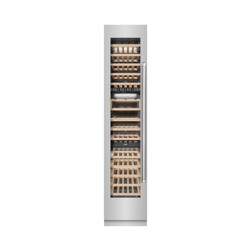 ZLINE 18" 9.0 cu. ft. Triple Zone 68 Bottle Left Hinge Column Wine Cooler in Stainless Steel, RCWVL-304-18