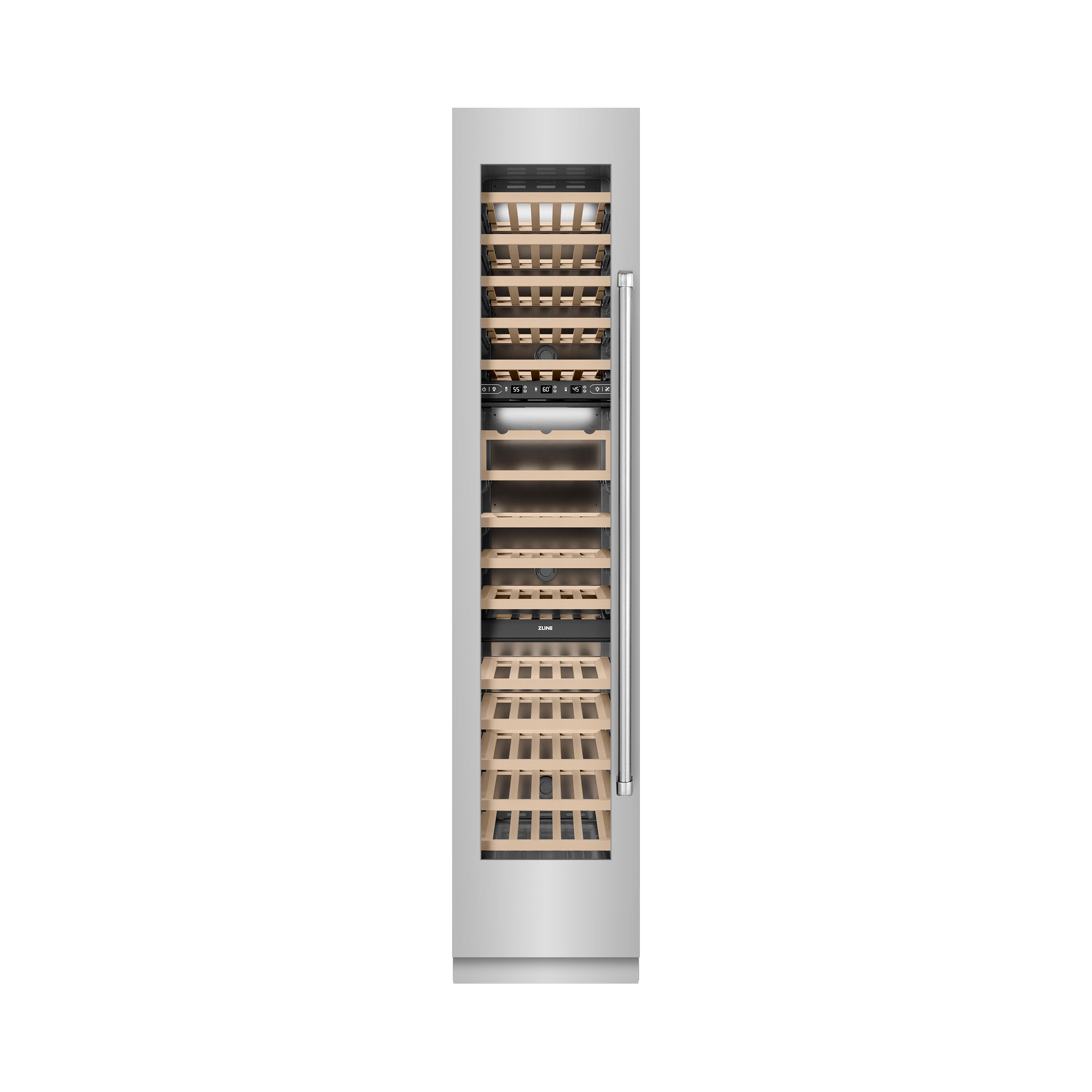 ZLINE 18" 9.0 cu. ft. Triple Zone 68 Bottle Left Hinge Column Wine Cooler in Stainless Steel, RCWVL-304-18