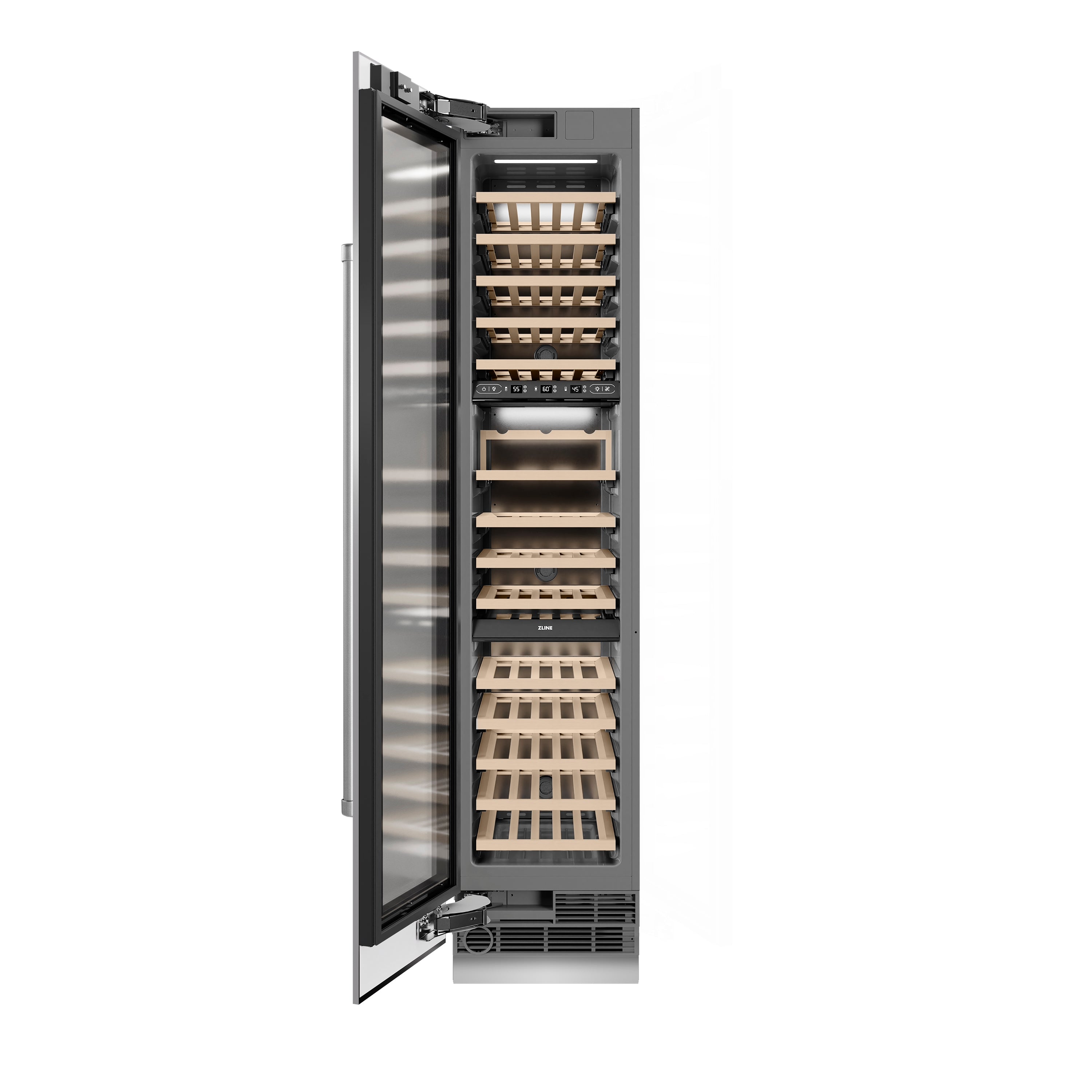 ZLINE 18" 9.0 cu. ft. Triple Zone 68 Bottle Left Hinge Column Wine Cooler in Stainless Steel, RCWVL-304-18
