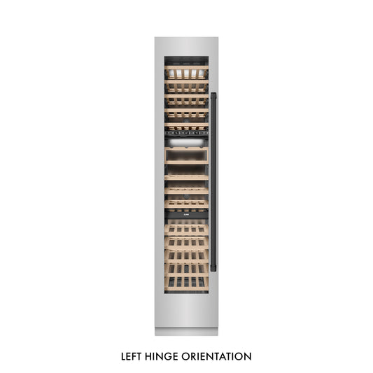 ZLINE Autograph 18" 9.0 cu. ft. Triple Zone 68 Bottle Left Hinge Column Wine Cooler in Stainless Steel with Matte Black Accents, RCWVLZ-30418-MB