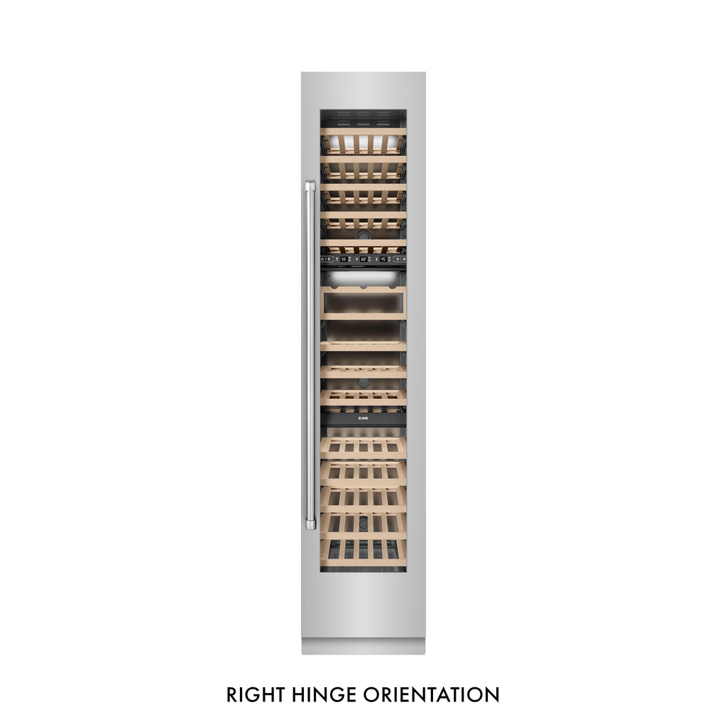 ZLINE 18" 9.0 cu. ft. Triple Zone 68 Bottle Right Hinge Column Wine Cooler in Stainless Steel, RCWVR-304-18