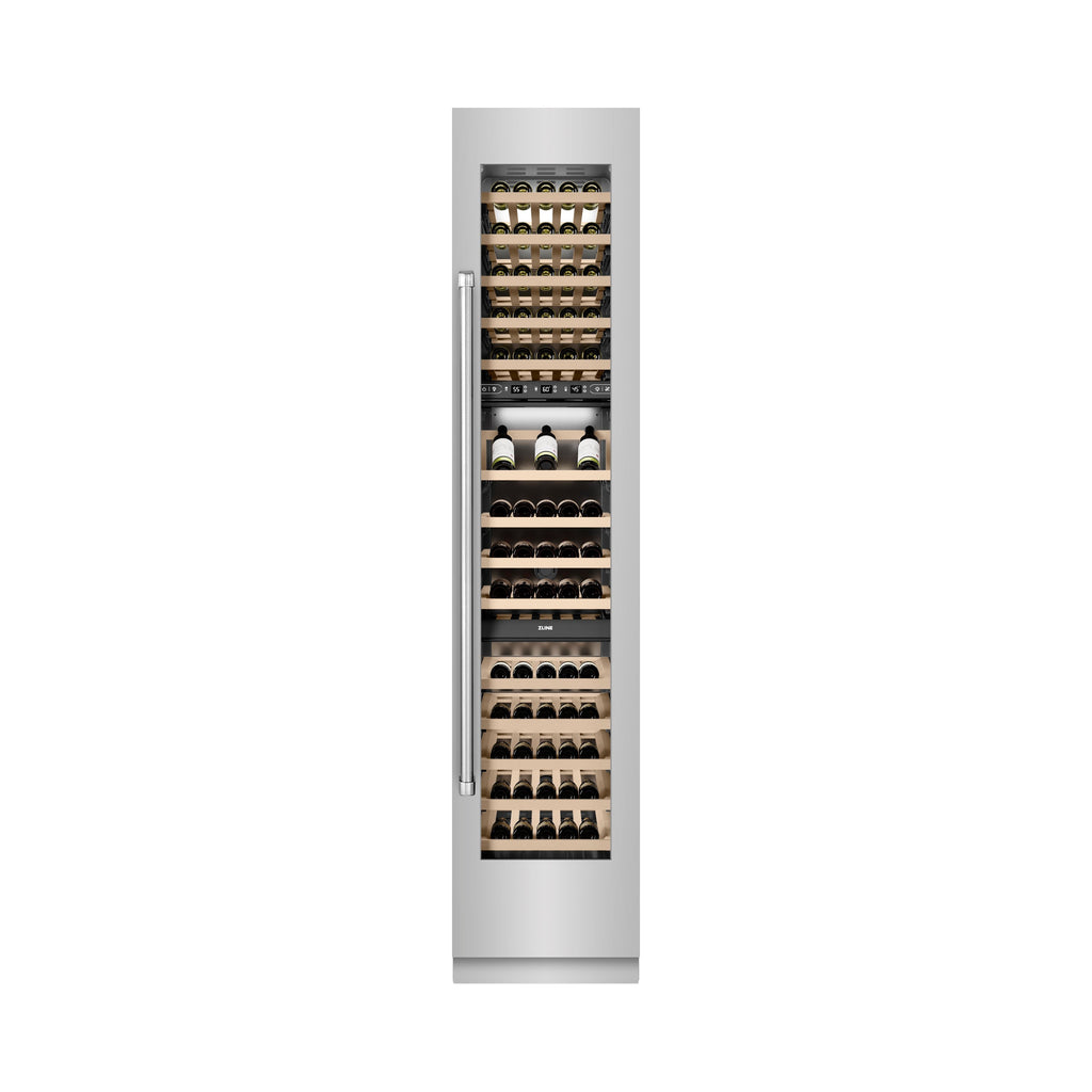 ZLINE 18" 9.0 cu. ft. Triple Zone 68 Bottle Right Hinge Column Wine Cooler in Stainless Steel, RCWVR-304-18