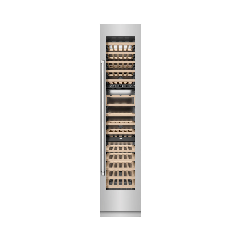 ZLINE 18" 9.0 cu. ft. Triple Zone 68 Bottle Right Hinge Column Wine Cooler in Stainless Steel, RCWVR-304-18