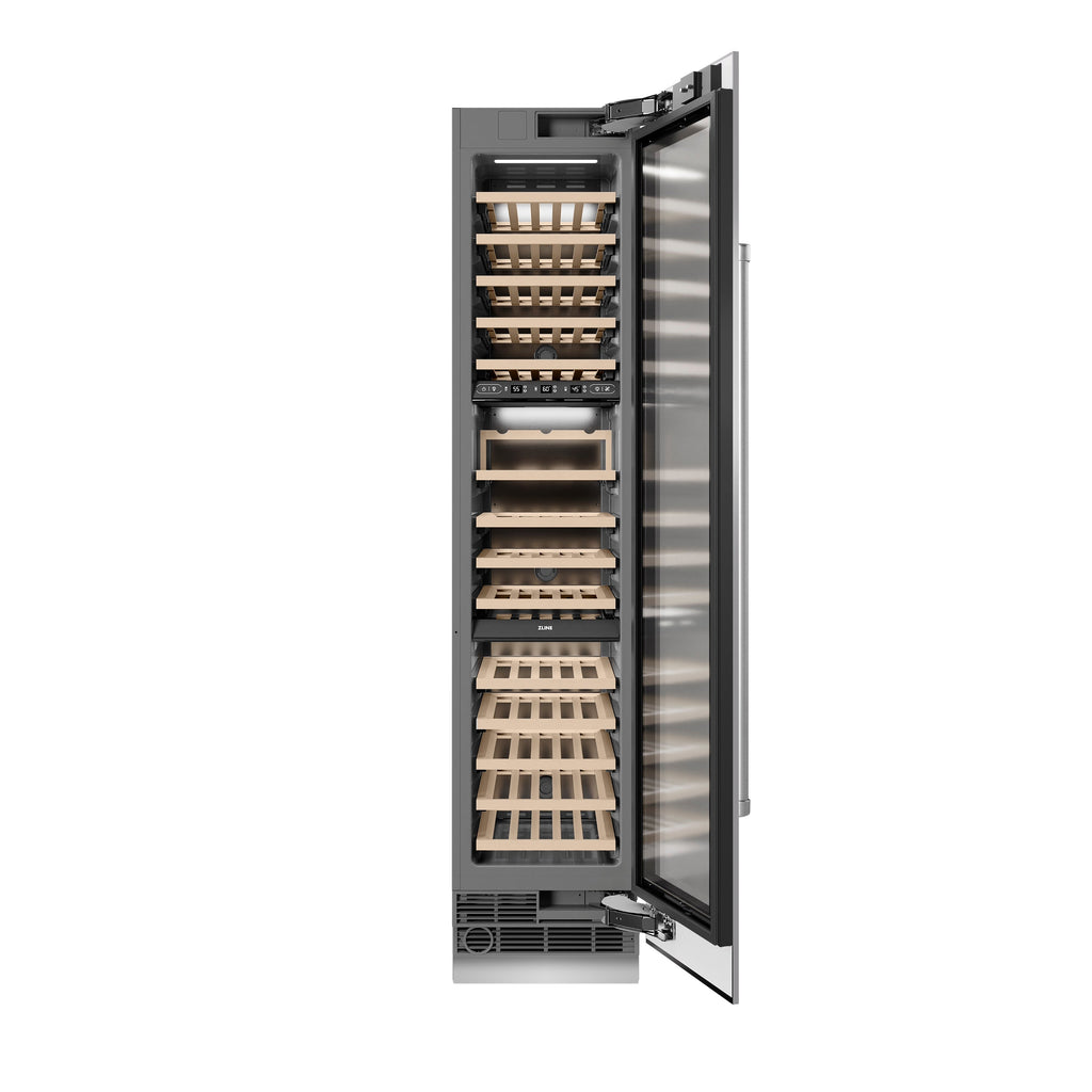 ZLINE 18" 9.0 cu. ft. Triple Zone 68 Bottle Right Hinge Column Wine Cooler in Stainless Steel, RCWVR-304-18