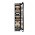 ZLINE Autograph 18" 9.0 cu. ft. Triple Zone 68 Bottle Right Hinge Column Wine Cooler in Stainless Steel with Champagne Bronze Accents, RCWVRZ-30418-CB