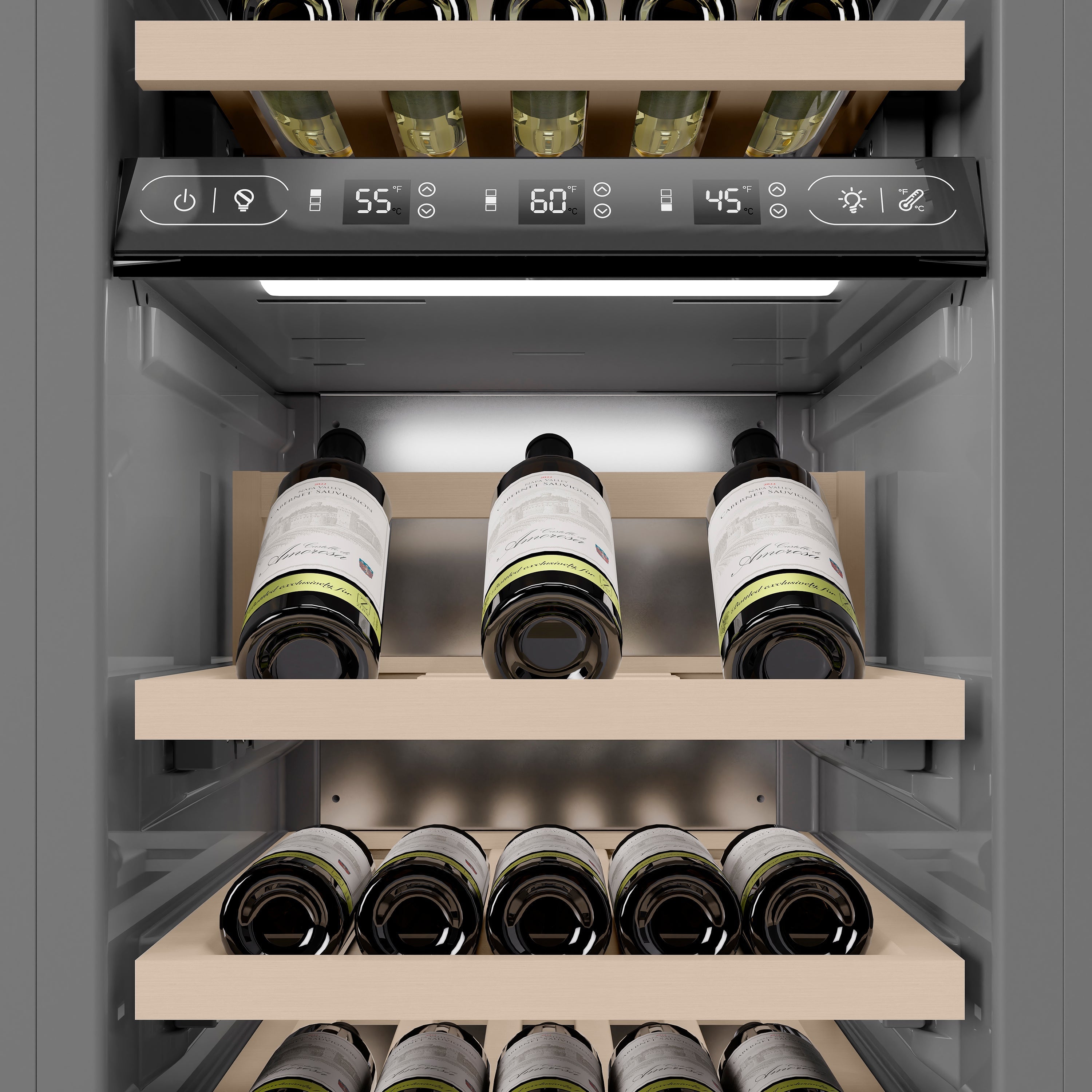 ZLINE Autograph 18" 9.0 cu. ft. Triple Zone 68 Bottle Right Hinge Column Wine Cooler in Stainless Steel with Polished Gold Accents, RCWVRZ-30418-G