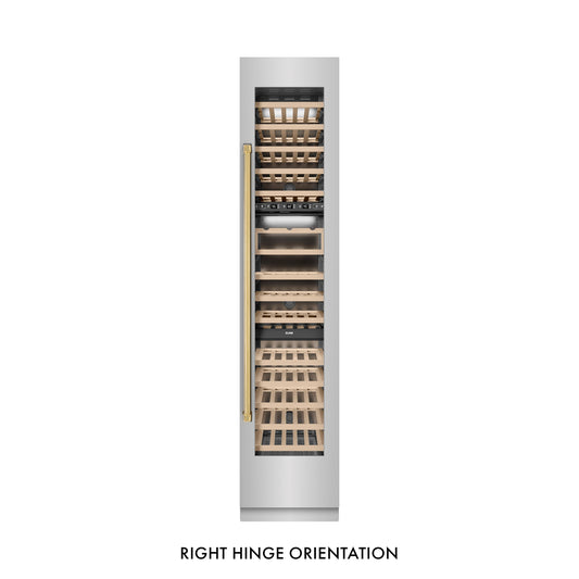 ZLINE Autograph 18" 9.0 cu. ft. Triple Zone 68 Bottle Right Hinge Column Wine Cooler in Stainless Steel with Polished Gold Accents, RCWVRZ-30418-G