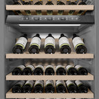ZLINE Autograph 24" 12.4 cu. ft. Triple Zone 100 Bottle Column Wine Cooler in Stainless Steel and Matte Black Accents, RCWVZ-304-24-MB