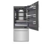 ZLINE 36-Inch Built-In Bottom Freezer Refrigerator, 19.8 Cu. Ft., Water Dispenser, Ice Maker, Stainless Steel, Graphite Gray Interior (GRBIT-304-36)