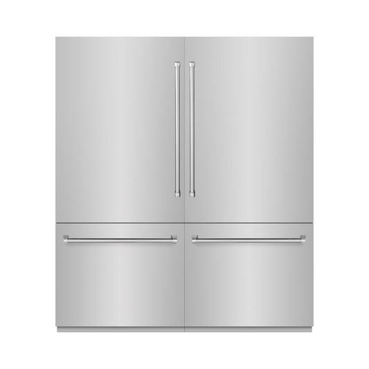 ZLINE 72 Inch French Door Built-In Refrigerator 39.6 Cu. Ft. Bottom Freezer Dual Water Dispensers Ice Makers Stainless Steel Graphite Gray Interior (GRBIT-304-72)