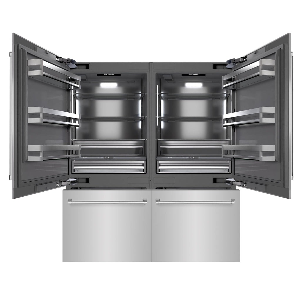 ZLINE 72 Inch French Door Built-In Refrigerator 39.6 Cu. Ft. Bottom Freezer Dual Water Dispensers Ice Makers Stainless Steel Graphite Gray Interior (GRBIT-304-72)