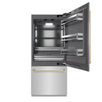 ZLINE 36 in Built-In Bottom Freezer Refrigerator 19.8 cu. ft. Water Dispenser Ice Maker Stainless Steel Champagne Bronze Accents (GRBITZ-304-36CB)