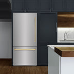 ZLINE 36 in. Built-In Bottom Freezer Refrigerator 19.8 Cu. Ft. Water Dispenser Ice Maker Polished Gold Accents (GRBITZ-304-36G)