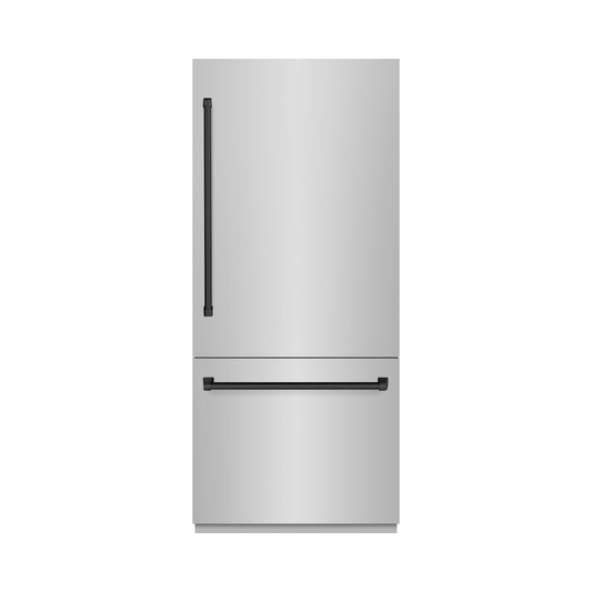 ZLINE 36 in. Built-In Bottom Freezer Refrigerator 19.8 Cu. Ft. Water Dispenser Ice Maker Stainless Steel Graphite Gray Interior Matte Black Accents (GRBITZ-304-36MB)