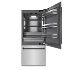 ZLINE 36 in. Built-In Bottom Freezer Refrigerator 19.8 Cu. Ft. Water Dispenser Ice Maker Stainless Steel Graphite Gray Interior Matte Black Accents (GRBITZ-304-36MB)