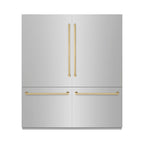 ZLINE 72 in. French Door Built-In Bottom Freezer Refrigerator 39.6 Cu. Ft. Water Dispensers Ice Makers Stainless Steel Graphite Gray Interior Champagne Bronze Accents (GRBITZ-304-72CB)