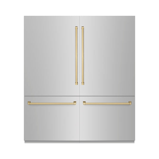 ZLINE 72 in. French Door Built-In Bottom Freezer Refrigerator 39.6 Cu. Ft. Water Dispensers Ice Makers Stainless Steel Graphite Gray Interior Champagne Bronze Accents (GRBITZ-304-72CB)