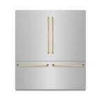ZLINE 72 in. French Door Built-In Bottom Freezer Refrigerator 39.6 Cu. Ft. Stainless Steel Graphite Gray Interior Water Dispensers Ice Makers Polished Gold Accents (GRBITZ-304-72G)