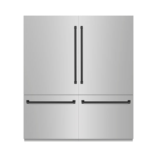 ZLINE 72 in. French Door Built-In Bottom Freezer Refrigerator 39.6 Cu. Ft. Stainless Steel Water Dispensers Ice Makers Matte Black Accents (GRBITZ-304-72MB)