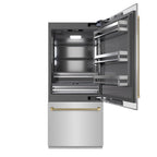 ZLINE 36 in. Built-In Bottom Freezer Refrigerator 19.8 cu. ft. Water Dispenser Ice Maker Stainless Steel Graphite Gray Interior Champagne Bronze Helix Handles (GRBITZ-30436KCB)