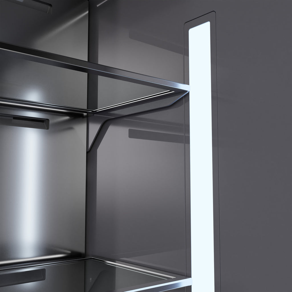 ZLINE 36 in. Built-In Bottom Freezer Refrigerator 19.8 cu. ft. Water Dispenser Ice Maker Stainless Steel Graphite Gray Interior Polished Gold Helix Handles (GRBITZ-30436KG)