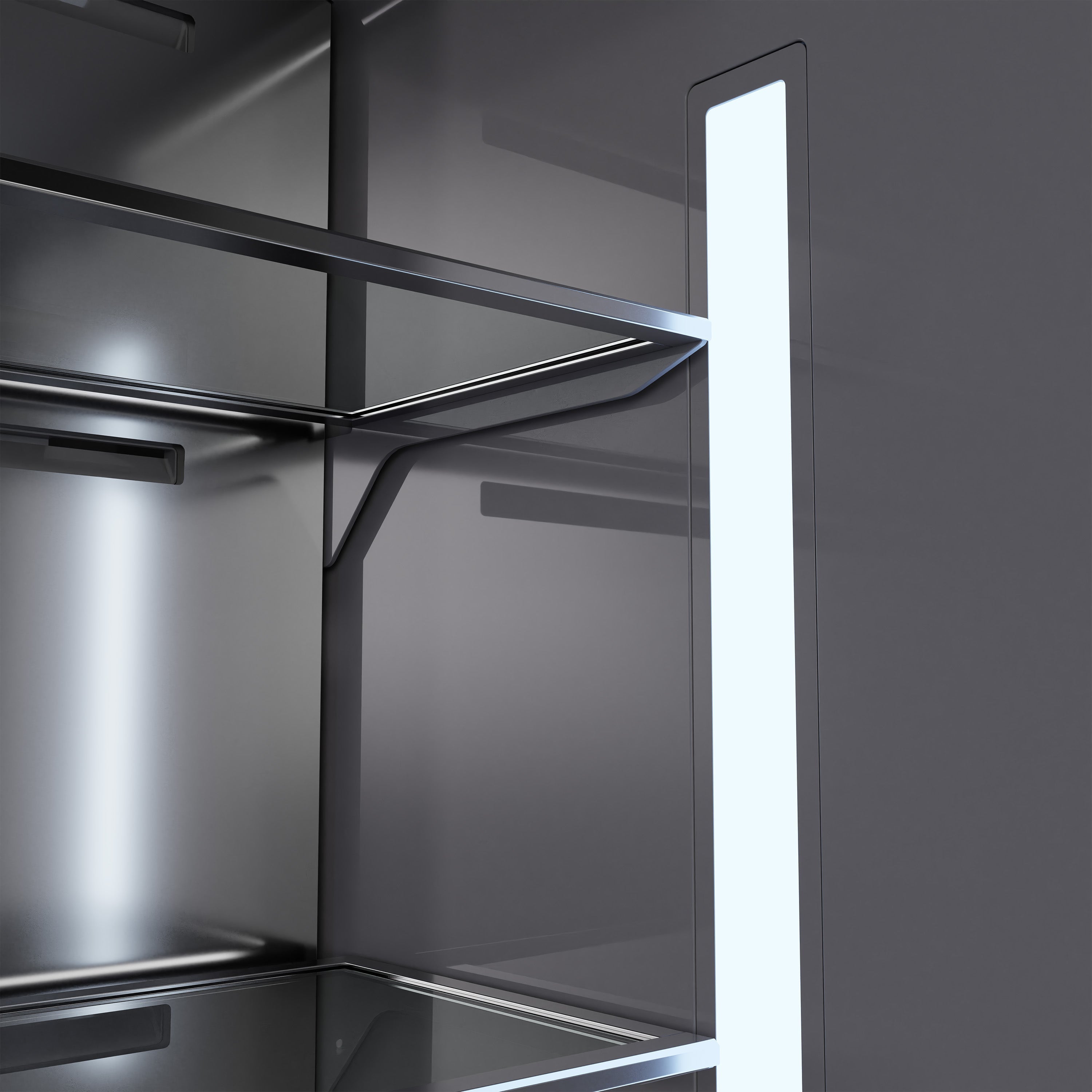 ZLINE 36 in. Built-In Bottom Freezer Refrigerator 19.8 cu. ft. with Water Dispenser, Ice Maker, Stainless Steel Finish, Graphite Gray Interior and Polished Nickel Helix Handles (GRBITZ-30436KPN)
