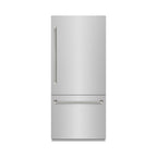 ZLINE 36 in. Built-In Bottom Freezer Refrigerator 19.8 cu. ft. with Water Dispenser, Ice Maker, Stainless Steel Finish, Graphite Gray Interior and Polished Nickel Helix Handles (GRBITZ-30436KPN)