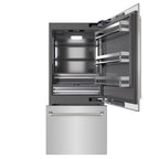 ZLINE 36 in. Built-In Bottom Freezer Refrigerator 19.8 cu. ft. with Water Dispenser, Ice Maker, Stainless Steel Finish, Graphite Gray Interior and Polished Nickel Helix Handles (GRBITZ-30436KPN)