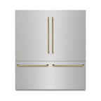 ZLINE 72 in. French Door Built-In Bottom Freezer Refrigerator, 39.6 Cu. Ft., Water Dispensers, Ice Makers, Stainless Steel, Graphite Gray Interior, Polished Gold Helix Handles (GRBITZ-30472KG)