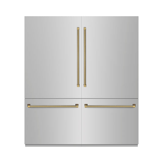 ZLINE 72 in. French Door Built-In Bottom Freezer Refrigerator, 39.6 Cu. Ft., Water Dispensers, Ice Makers, Stainless Steel, Graphite Gray Interior, Polished Gold Helix Handles (GRBITZ-30472KG)